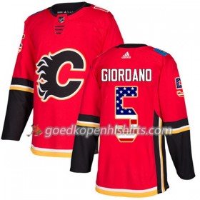 Calgary Flames Mark Giordano 5 Adidas 2017-2018 Rood USA Flag Fashion Authentic Shirt - Mannen
